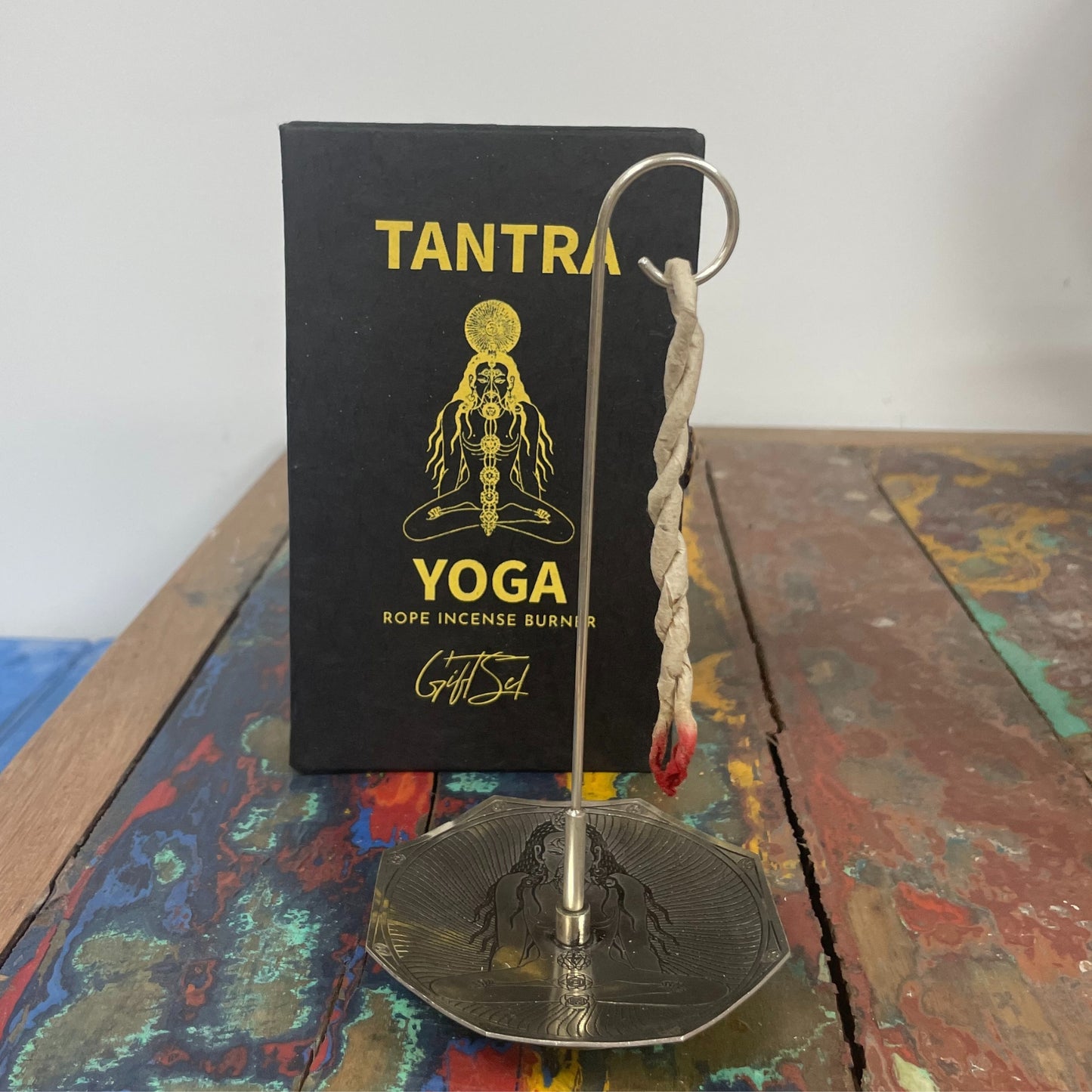 Ensemble d'encens en corde et support plaqué argent - Sept Chakras
